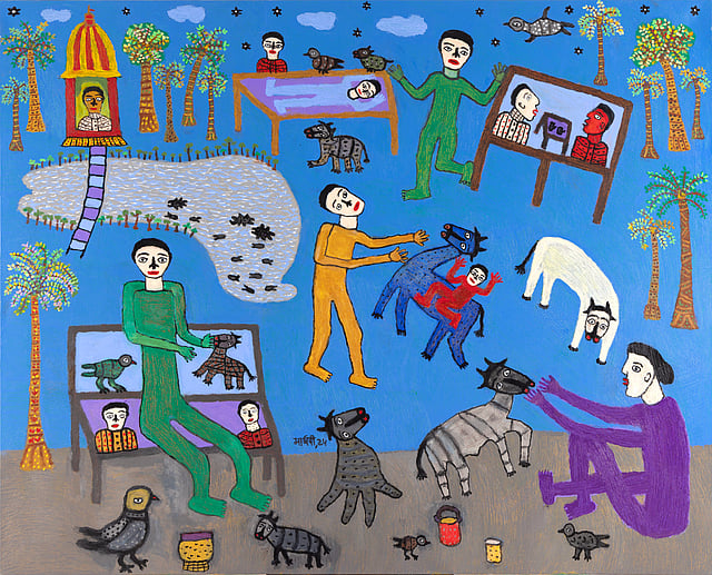 Pond In My Village, acrylic on canvas, 2024
