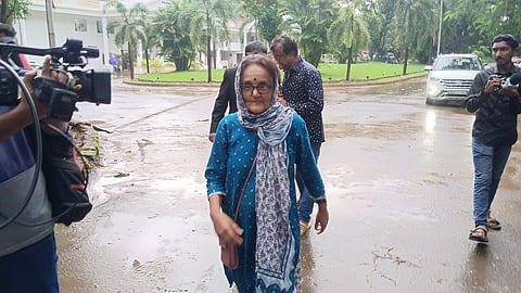 Sujatha Bhat at the SP office in Mangaluru on Tuesday.