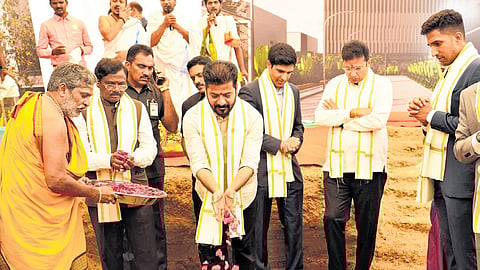 Chief Minister A Revanth Reddy lays the foundation stone for a new facility of ICHOR Biologics at Genome Valley in Shamirpet on Tuesday