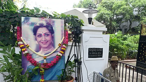 Chief Minister Siddaramaiah pays his last respects to late actress B Saroja Devi in Bengaluru on Tuesday 