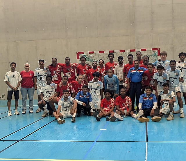 India and Kenya team pose for a photograph after their match at Paris World Games