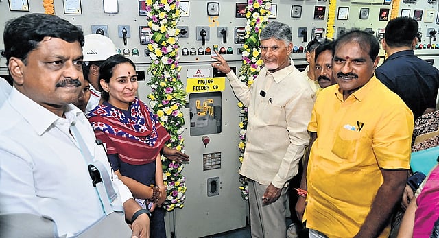 Chief Minister N Chandrababu Naidu releases Krishna water to Rayalaseema through Handri Neeva Project at Malyala pumping station in Nandyal district 