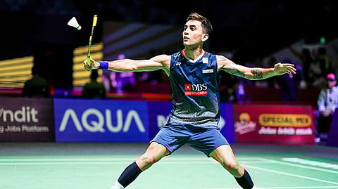 India's Lakshya Sen in action against Japan's Kodai Naraoka in the men's singles.