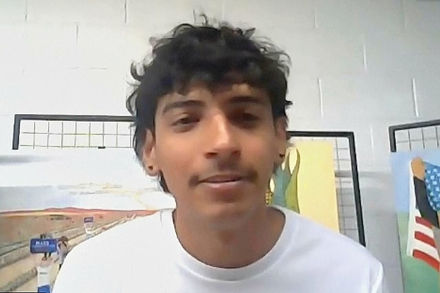 In this image taken from a video provided by the United Farm Workers, George Retes speaks about being arrested at an immigration raid at a Southern California marijuana farm during a press conference held over Zoom in Oxnard, Calif., Wednesday, July 16, 2025.