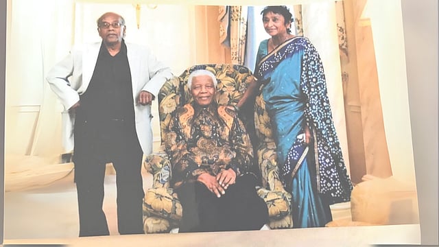 Nelson Mandela flanked by Paul Joseph and his wife Adelaide