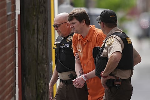 Sexual assault suspect Ian Cleary departs from the Adams County Court House in Gettysburg, Pa., May 29, 2025.