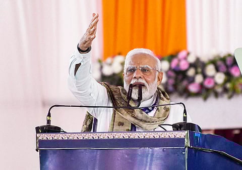 Prime Minister Narendra Modi addresses the inauguration and foundation stone laying ceremony of various developmental projects, in Motihari, Bihar, Friday, July 18, 2025.