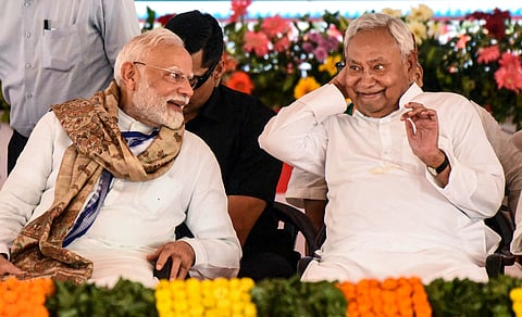 Prime Minister Narendra Modi during the celebration of NDA's victory in the Bihar Assembly elections at BJP headquarters in New Delhi on Friday