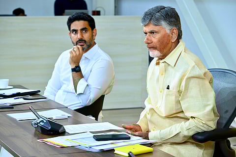  CM Nara Chandrababu Naidu during TDPP meeting at his camp office in Undavalli on Friday. 