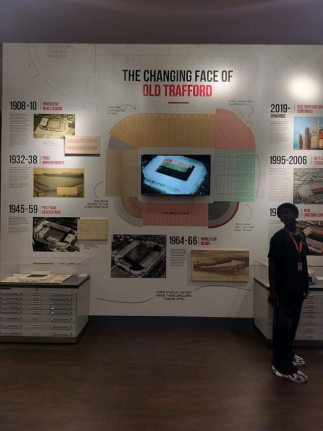 A Banner showing the developments of Old Trafford. 