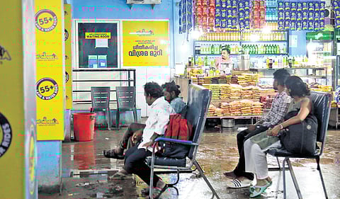 With the AC waiting room at the Ernakulam bus station lying closed for the past one week, passengers have to depend on the shabby general waiting area 