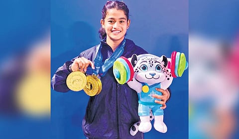 Seventeen year old Reddy Bhavani won triple gold in weightlifting in the Asian Youth and Junior Championships held at Astana in Kazakhstan.
