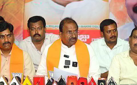 BJP MLC Somu Veerraju addressing media.