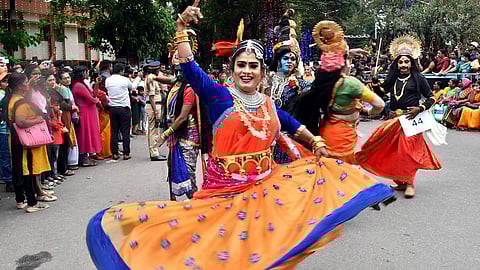 Dancers performing during the Onam celebrations in Thiruvananthapuram.