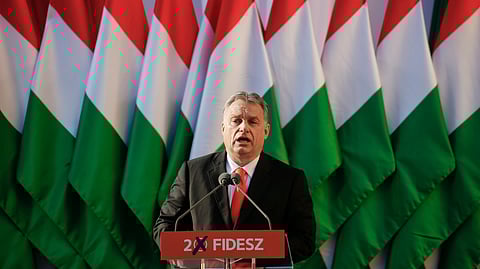 Hungary's Prime Minister Viktor Orban speaks during the final electoral rally of his Fidesz party in Szekesfehervar, April 06, 2018.
