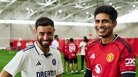 India captain Shubman Gill with Bruno Fernandes on Sunday 