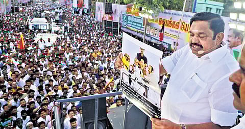 AIADMK general secretary Edappadi K Palaniswami launching his state-wide campaign against the DMK government from Pudukkottai on Friday.