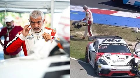 Ajith Kumar was seen helping to clear the debris after crashing his car during the race.