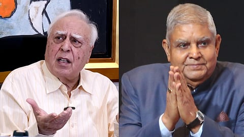 Rajya Sabha MP and senior lawyer Kapil Sibal (L), former Vice President Jagdeep Dhankhar,(R)