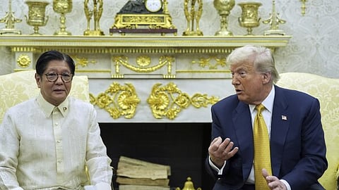 US President Donald Trump speaks alongside Filipino President Ferdinand Marcos Jr. during a meeting in the Oval Office at the White House in Washington, DC, on July 22, 2025
