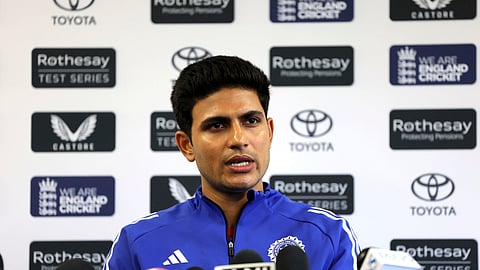 India's Shubman Gill speaks during a press conference at Emirates Old Trafford, Manchester, England, Tuesday July 22, 2025.