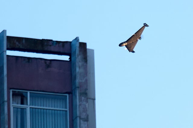 A Russian drone attacks a building during a Russian missile and drone air attack in Kyiv, Ukraine, June 17, 2025.