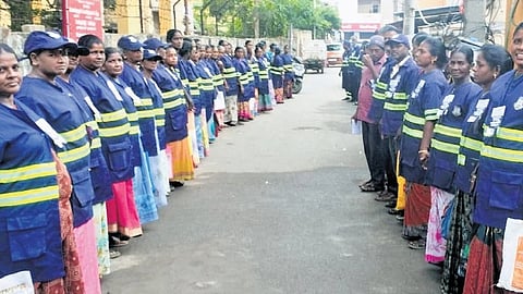 Conservancy workers staged a human chain protest on Wednesday 