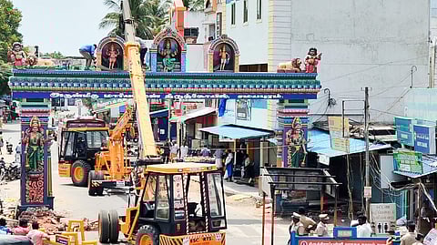 A view of the collapsed arches of the Samayapuram temple in Tiruchy.