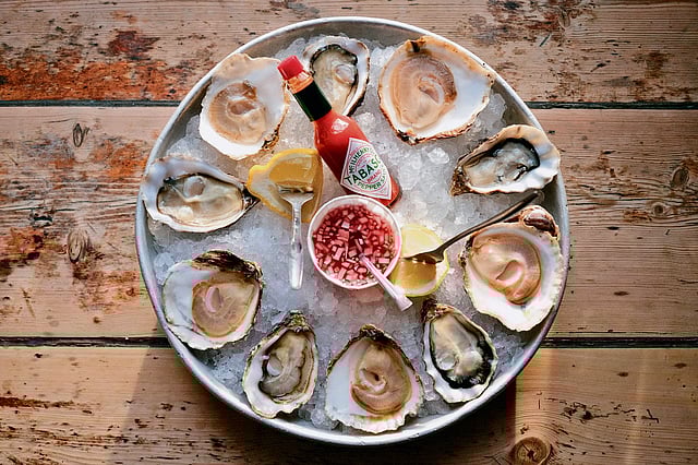 a spread of oysters by Wheelers Oyster Bar