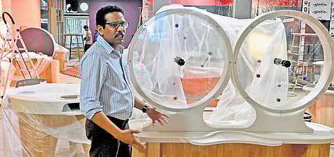 Visvesvaraya Industrial and Technological Museum Director K Sajoo Bhaskaran inspects the Fun Science Gallery on Friday.