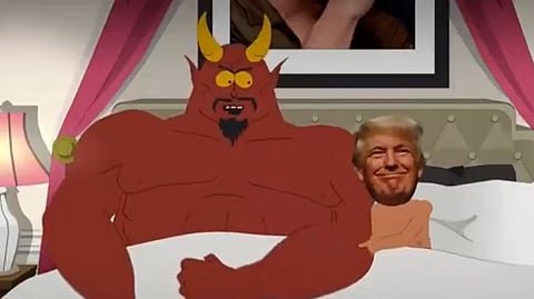 A screengrab from South Park's latest episode featuring a satirical sketch of US President Donald Trump.
