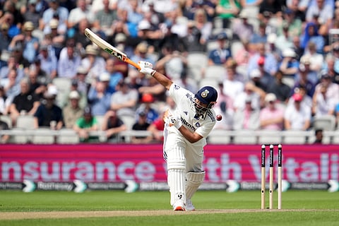 India's Rishabh Pant plays a shot during the second day of the fourth cricket test match between England and India at Emirates Old Trafford, Manchester, England, Thursday, July 24, 2025.