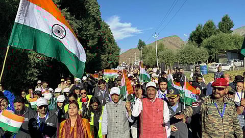 Union Minister Mansukh Mandaviya and Minister of State for Defence Sanjay Seth laid wreaths at the Kargil War Memorial.