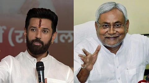 Chirag Paswan (L), Bihar Chief Minister Nitish Kumar (R).