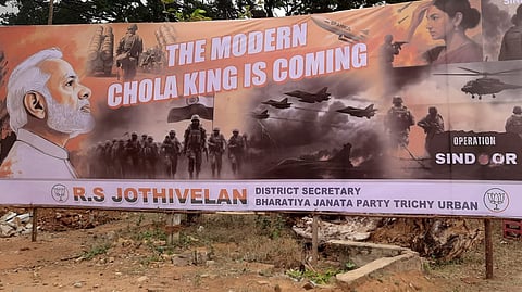 Posters and cut-outs welcoming the Prime Minister dominate the landscape, lending a celebratory tone to the entire route.