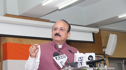 Delhi education minister Ashish Sood speaks at a Kargil Vijay Diwas event at Delhi University's Shivaji on Saturday.