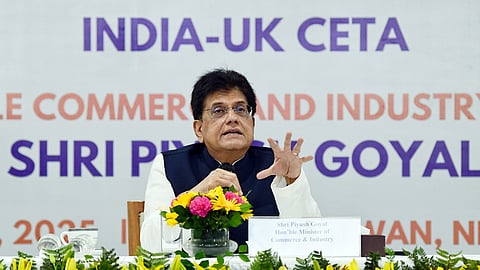 Union Minister of Commerce and Industry Piyush Goyal addresses a press conference at Vanijya Bhawan, in New Delhi, on Saturday, July 27, 2025.