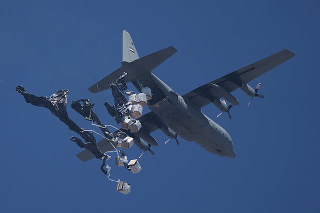 Humanitarian aid is airdropped to Palestinians over Gaza City, Gaza Strip. 