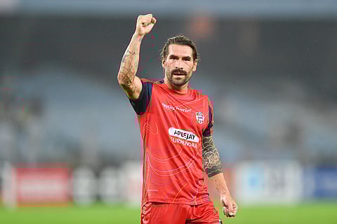 Luka Majcen celebrates his goal on Monday 