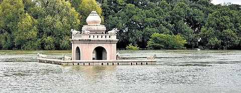 Hadinaru Kal Mantapa in Nanjangud submerged due to rising water level in Kabini
