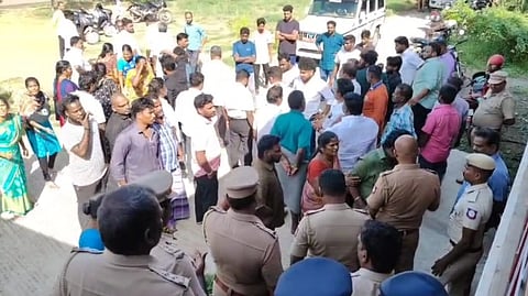 Family members of the woman and residents of the area staged a protest outside the local police station demanding swift action against the accused.
