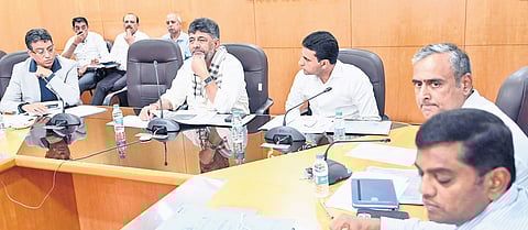 Deputy Chief Minister DK Shivakumar holds a meeting with officials of the 
Greater Bengaluru Authority at Vidhana Soudha on Tuesday 