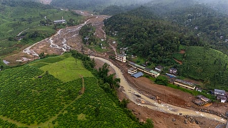 An aerial view of the Chooralmala-Mundakkai landslide spot in the last year