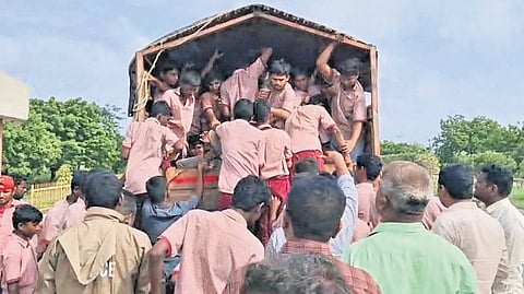 Vexed by inaction, around 56 Class 10 students began their march to the collectorate. They had walked nearly 7 km when police stopped them and transported them back to the school.