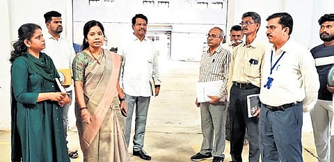 AP State Warehousing Corporation MD Sunitha inspecting a tobacco procurement centre.