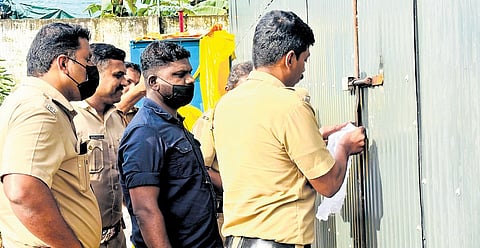 Areekode police sealing the poultry waste treatment centre