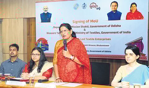 Dy CM Pravati Parida speaks during the MoU signing event on Tuesday.