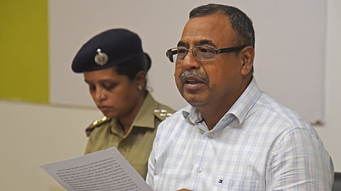 Additional Director General of Police (CID)  BK Singh along with his Team  addressing media at CID office.