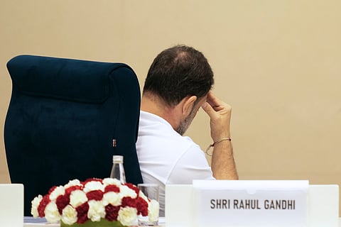 Leader of Opposition in the Lok Sabha and Congress leader Rahul Gandhi during the party's Annual Legal Conclave, in New Delhi, Saturday, Aug. 2, 2025.