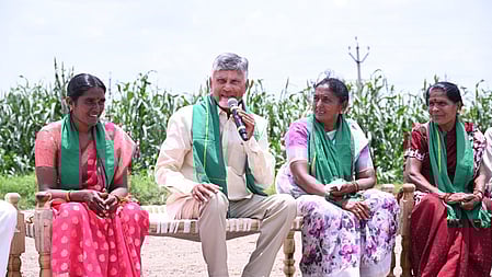 CM Nara Chandrababu Naidu during PM KISAN- Annadata Sukhibhava Programme at East Veerayapalem Village in Darsi Mandal of Prakasam District on Saturday.